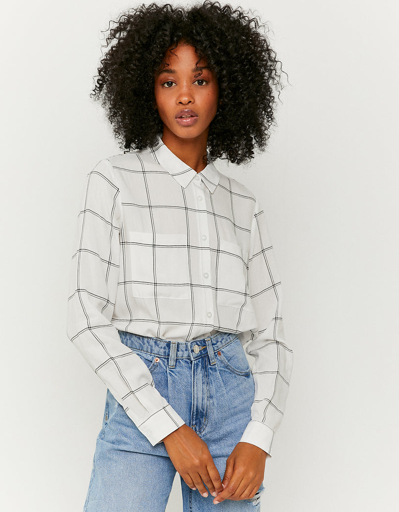 TALLY WEIJL - White Button-Down Plaid Shirt